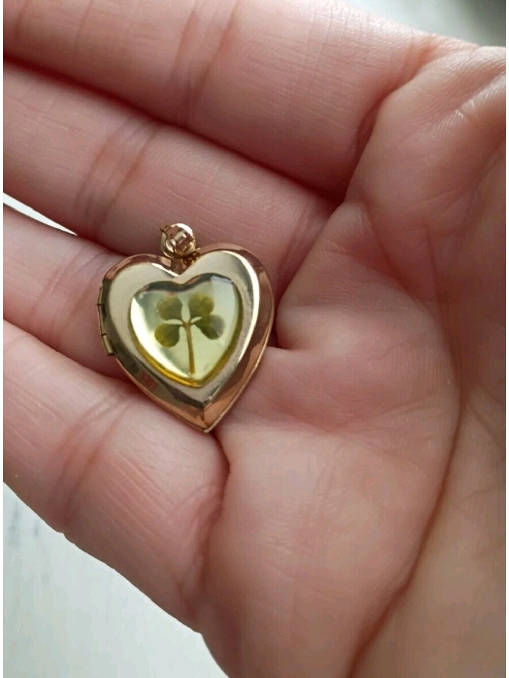 Vintage 14k Gold Filled Heart Locket Pendant 4 Leaf Clover Lucky Shamrock